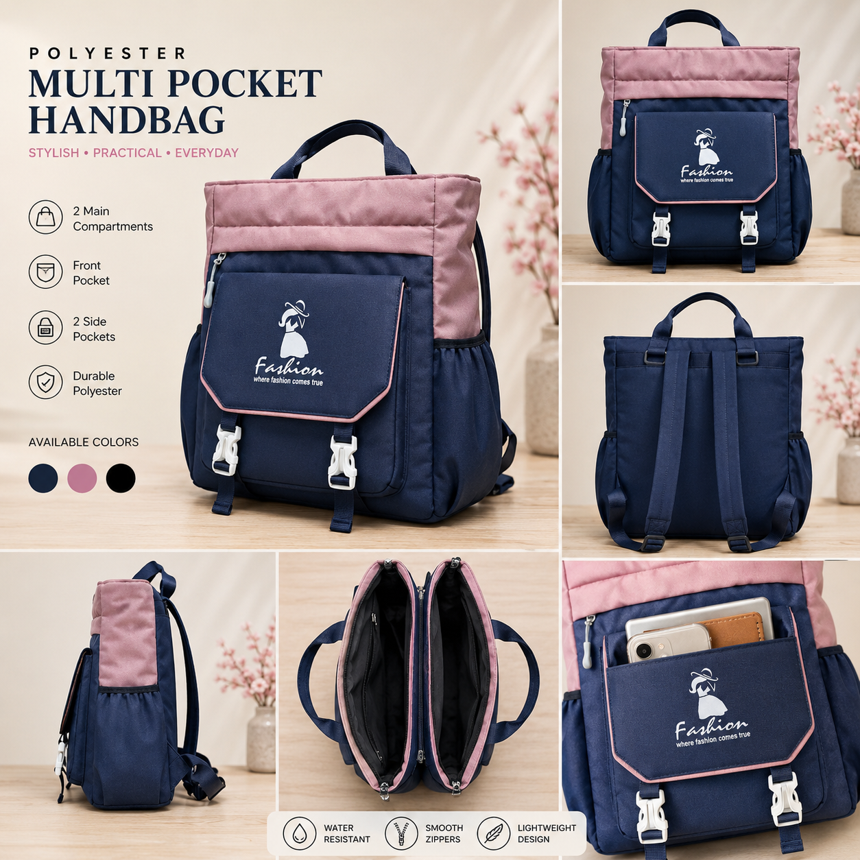 Premium Polyester Multi-Pocket Backpack – Stylish Everyday Bag - Image 5
