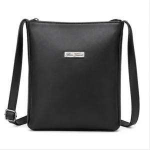 black_crossbody_front_view(1) Minimal Faux Leather Crossbody Shoulder Bag