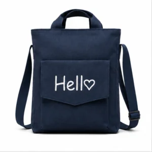 navy_tote_front_view(1) Premium Polyester Canvas Crossbody Tote Bag – 2 Compartment